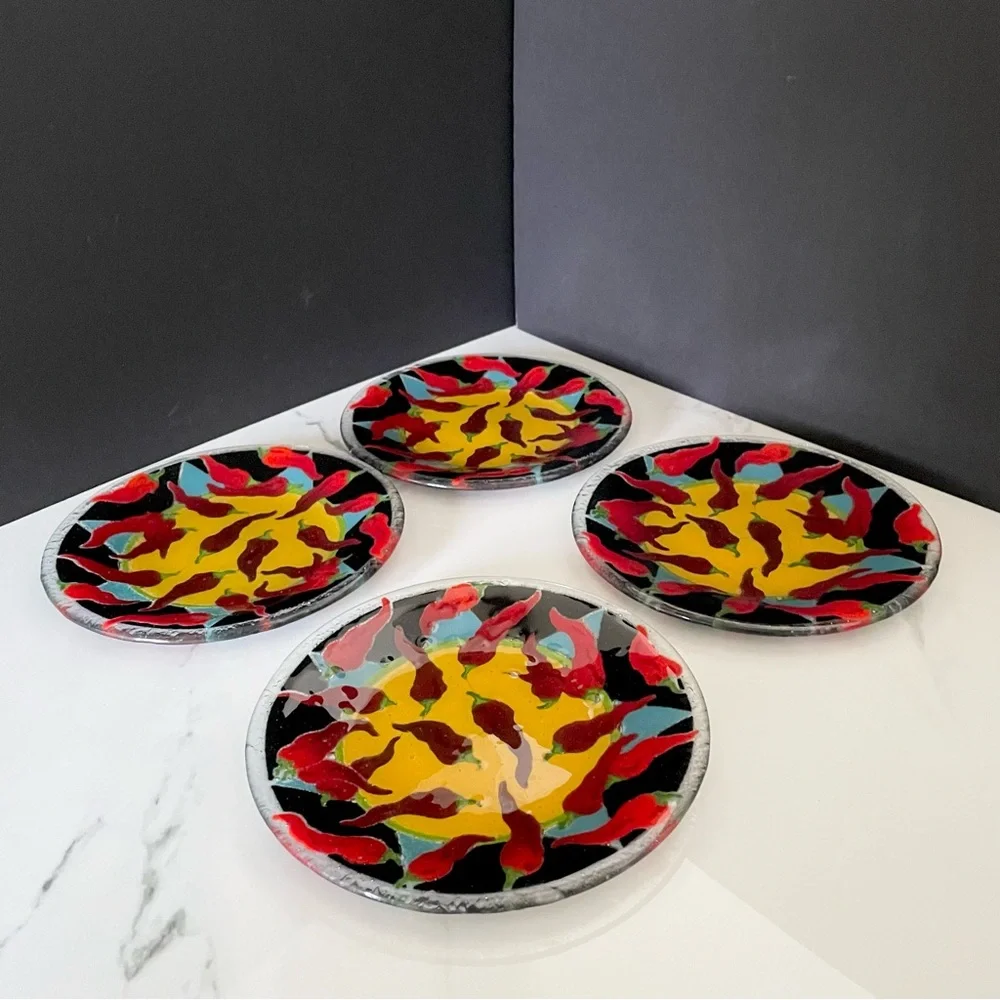 SET of 4 Chili Pepper Plates by Peggy Karr